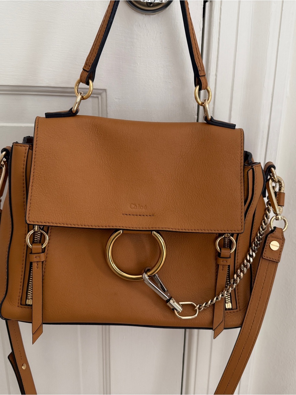 Chloe Mini Faye Day Bag Leather Top-Handle Satchel with Ring & Chain Hardware - Picture 3 of 10